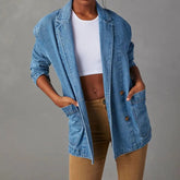 Vintage Blue Denim Jacket Turn-down Collar Solid Color Jackets Coat